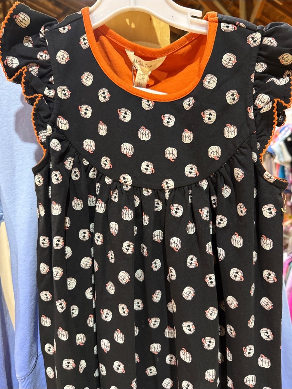 Matilda Jane Black Dress with White Pumpkin Dot Print and Orange Trim